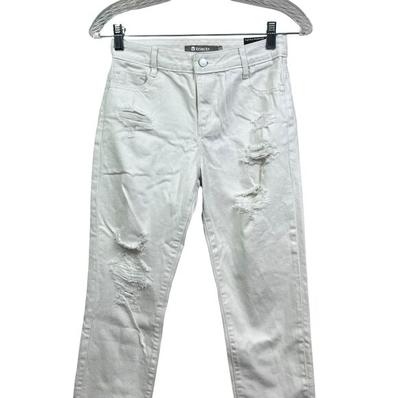 Tractr Womens Jeans Weekender Raw Hem Distressed Casual High Rise White Sz 12 - Picture 2 of 6